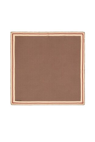 Mink Bordered Plain Silk Pocket Square - Thumbnail