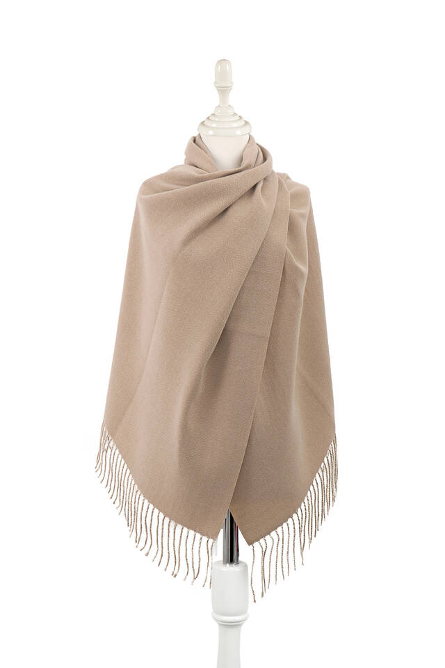Mink Cream Double Sided Winter Shawl - Bursa İpek