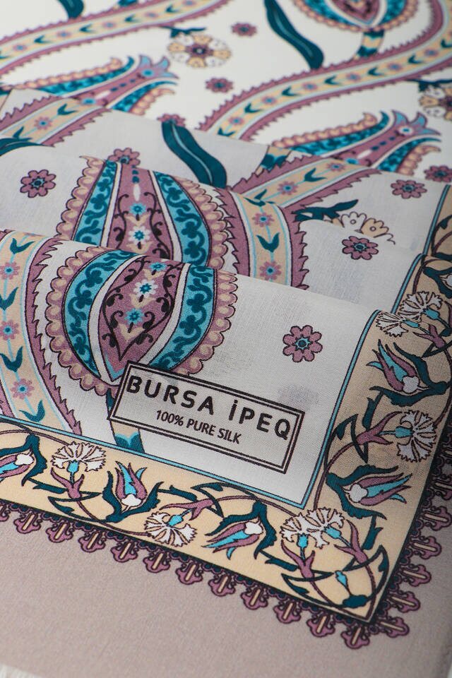 Mink Cream Row Tulip Voile Silk Foulard - 3