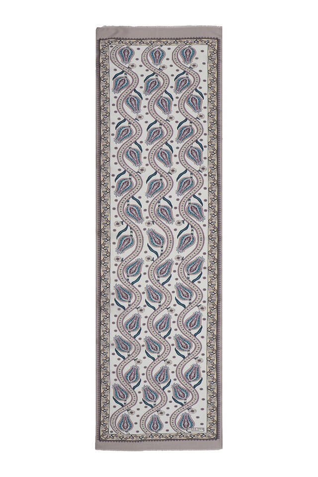 Mink Cream Row Tulip Voile Silk Foulard - 4