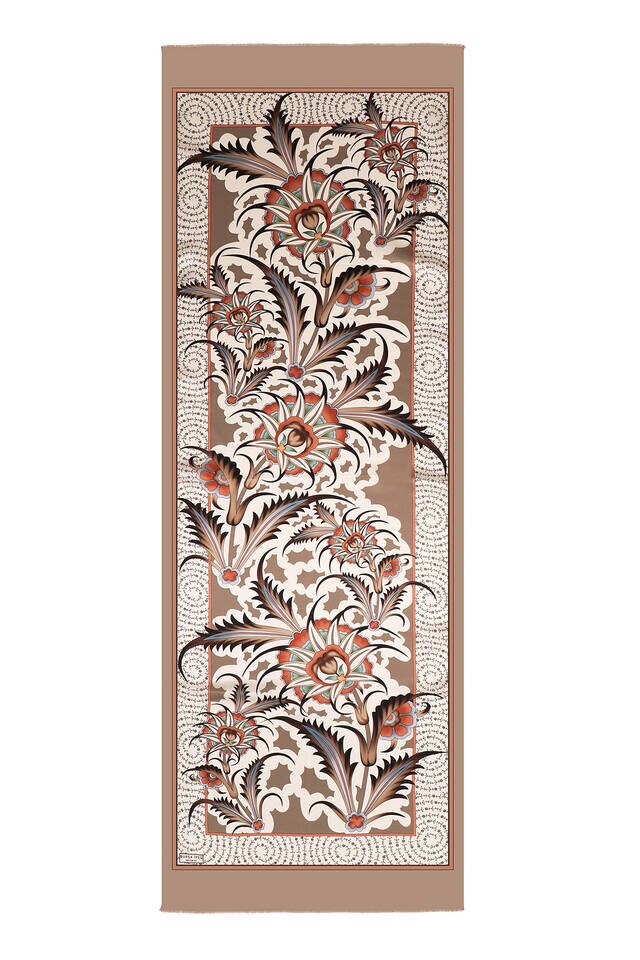 Mink Golden Horn Pattern Silk Foulard - 4