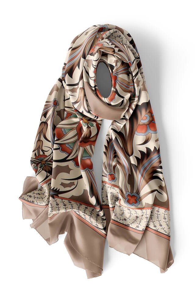 Mink Golden Horn Pattern Silk Foulard - 3