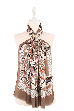 Mink Golden Horn Pattern Silk Foulard 