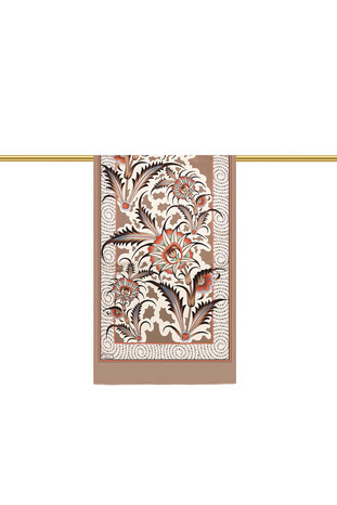 Mink Golden Horn Pattern Silk Foulard - Thumbnail