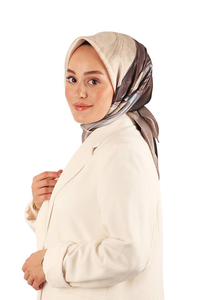 Mink Granite Pattern Sura Silk Scarf - 2