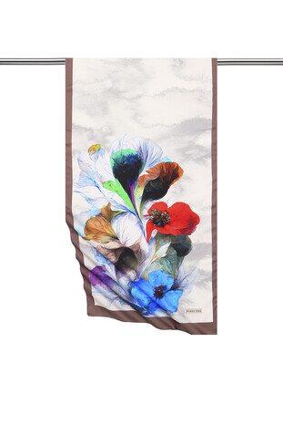 Mink Poppy Pattern Silky Foulard 