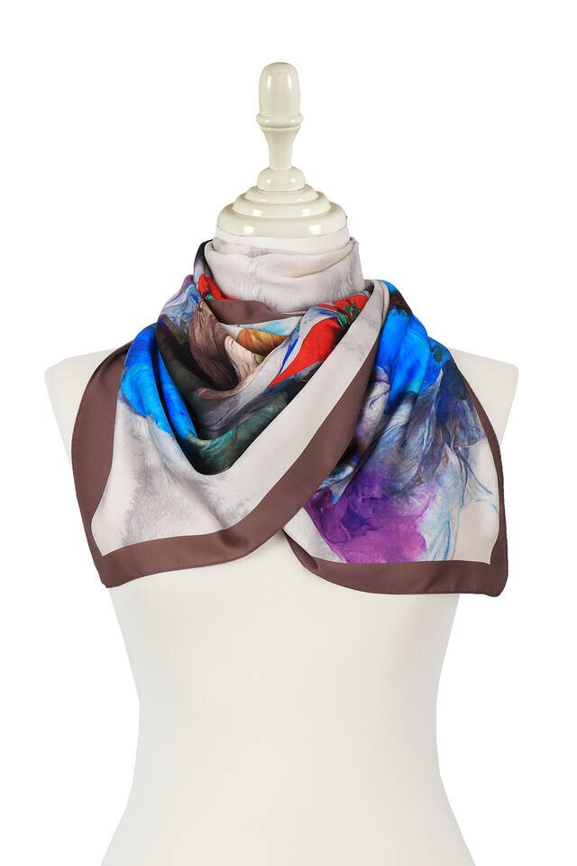 Mink Poppy Pattern Silky Foulard - 2