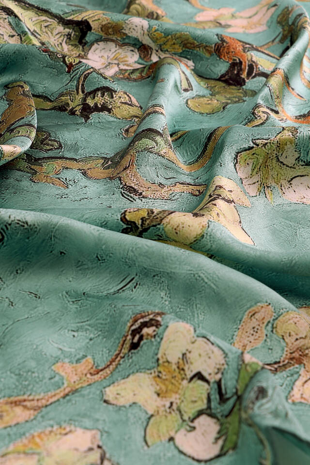 Mint Almond Blossom Sura Silk Square Scarf - 3