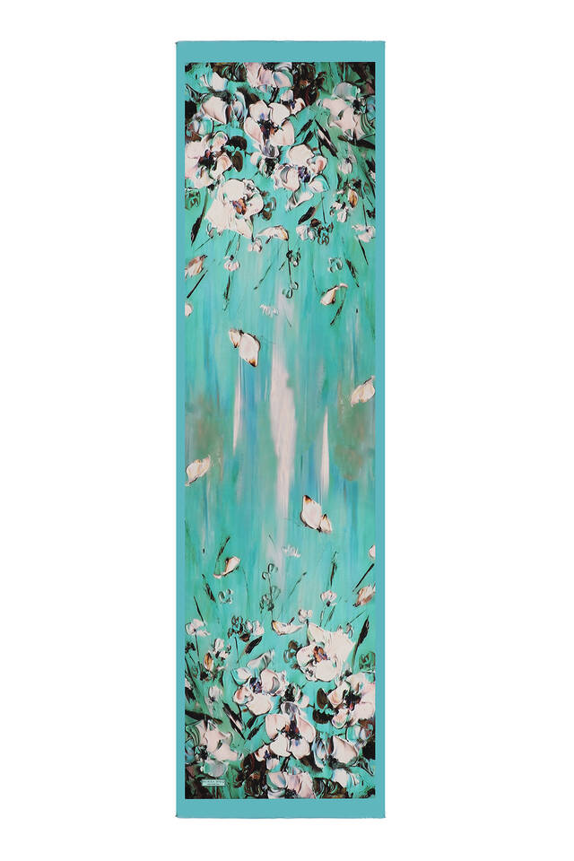 Mint Anemone Pattern Silk Foulard - 4