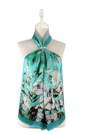 Mint Anemone Pattern Silk Foulard 