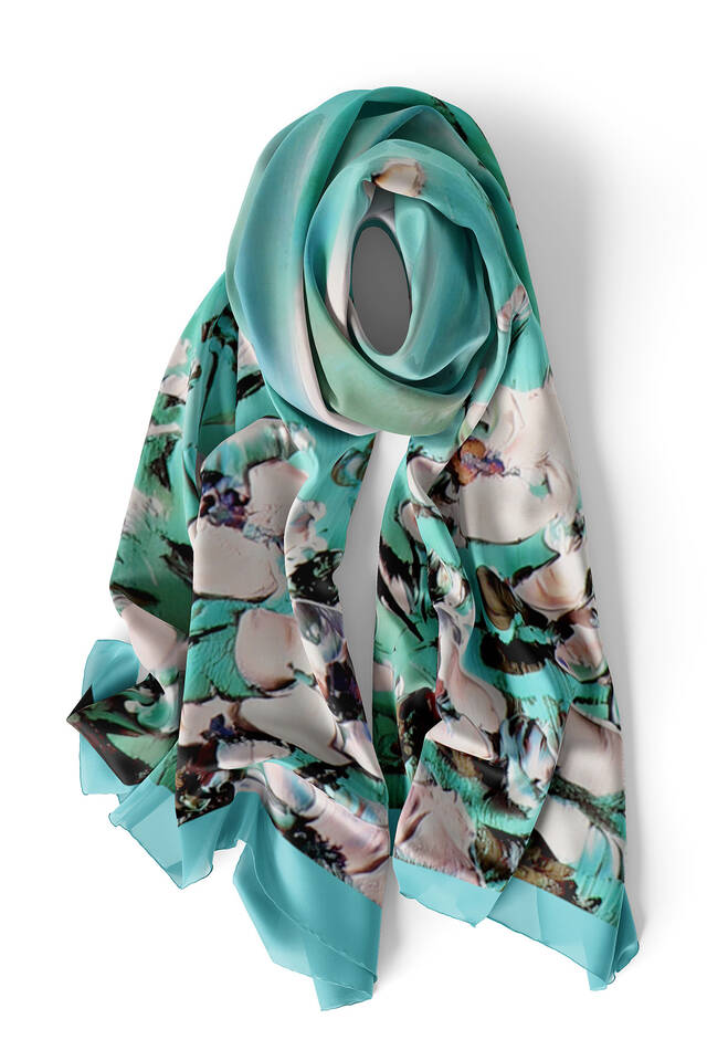 Mint Anemone Pattern Silk Foulard - 3