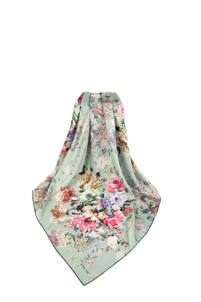 Mint Dörtçiçek Desen İpeksi Eşarp - 3