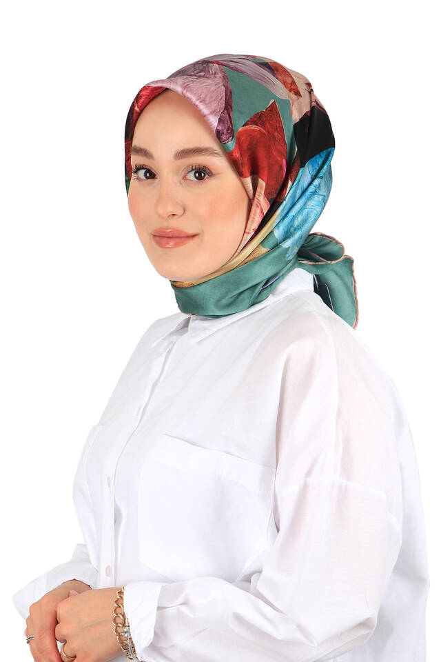 Mint Harmony Pattern Sura Silk Square Scarf - 2