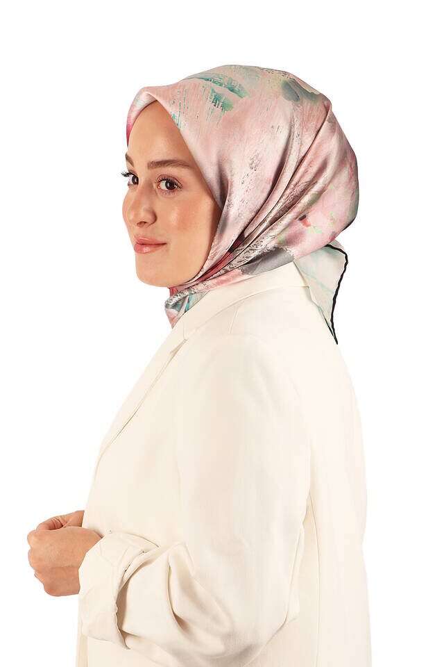 Mint Pastel Pattern Sura Silk Scarf - 2