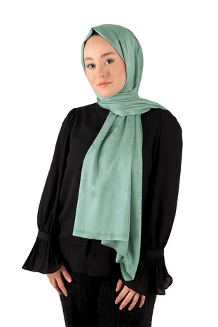 Mint Patterned Silky Scarf - Thumbnail