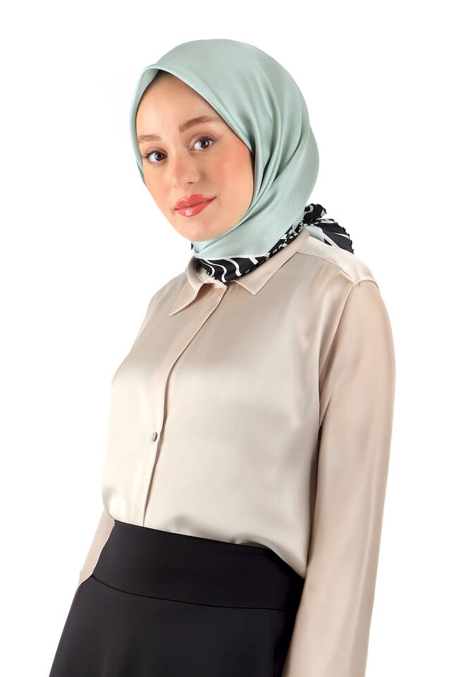 Mint Stripe Pattern Twill Silk Square Scarf - 2