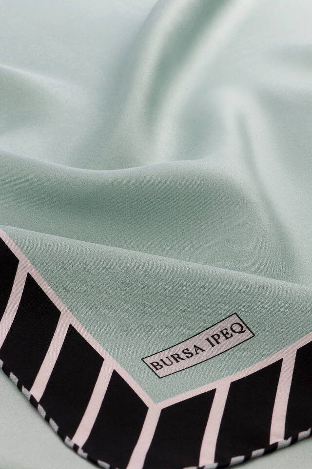 Mint Stripe Pattern Twill Silk Square Scarf - 3