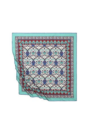 Mint Tile Tulip Pattern Silky Square Scarf 