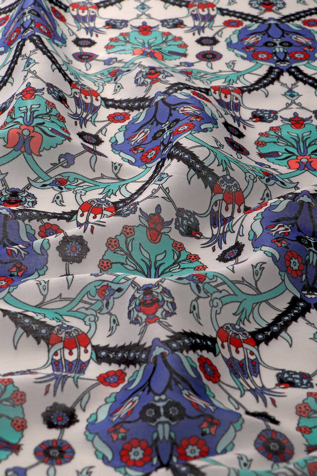 Mint Tile Tulip Pattern Soft Square Scarf - 3