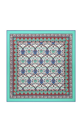 Mint Tile Tulip Pattern Soft Square Scarf 