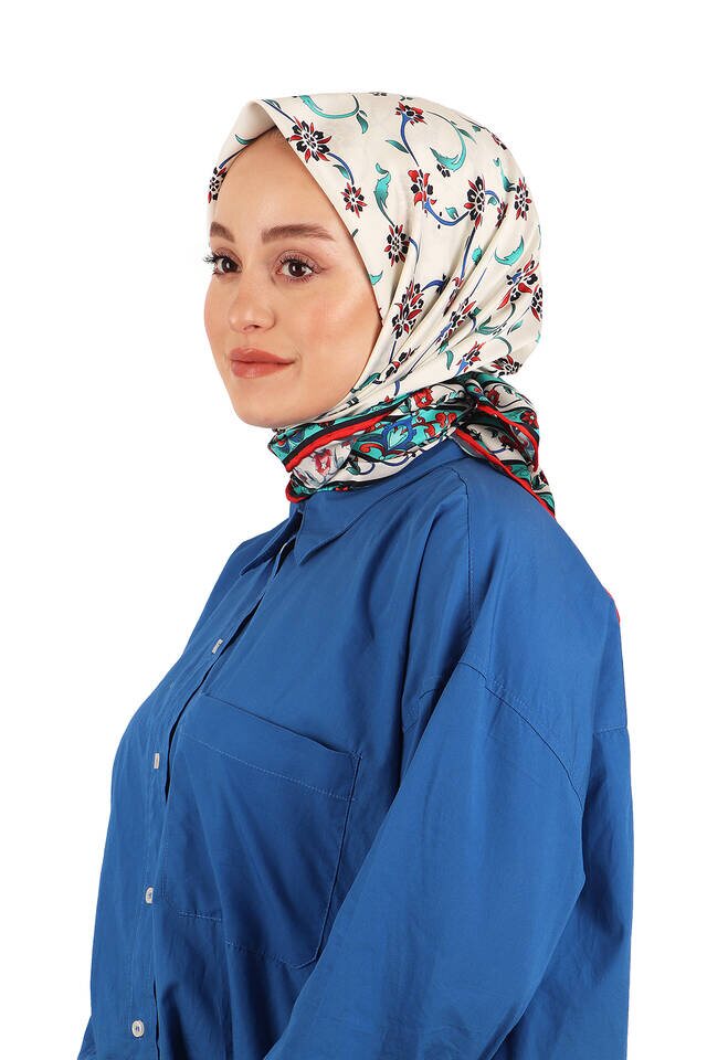 Mint Wildflower Pattern Silky Square Scarf - 2