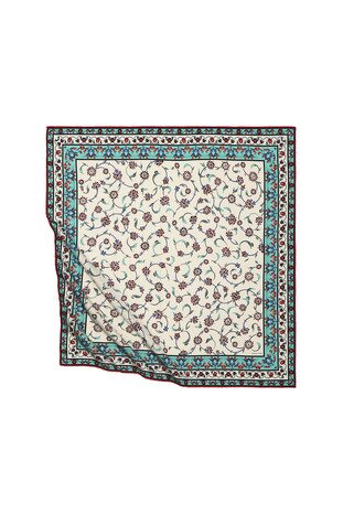 Mint Wildflower Pattern Silky Square Scarf - Thumbnail