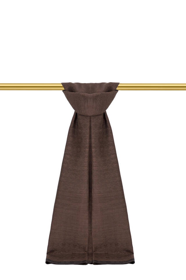 شال من القطن والحرير بنمط مونوغرام بني مرير - 2