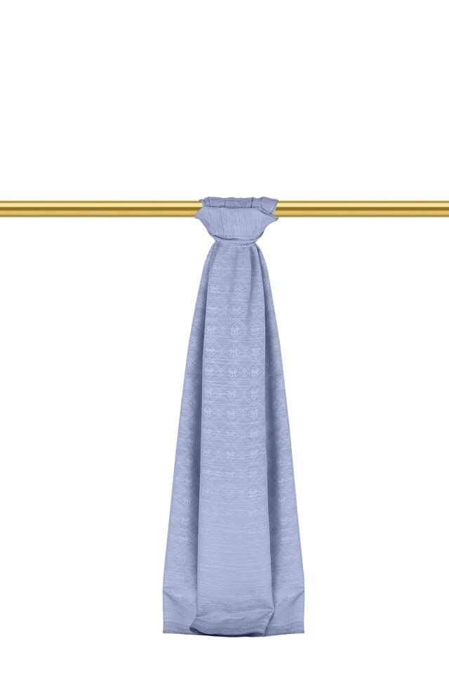 Buz Mavi Monogram Desen İpek Pamuk Şal - 2