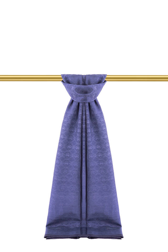 İndigo Monogram Desen İpek Pamuk Şal - 2