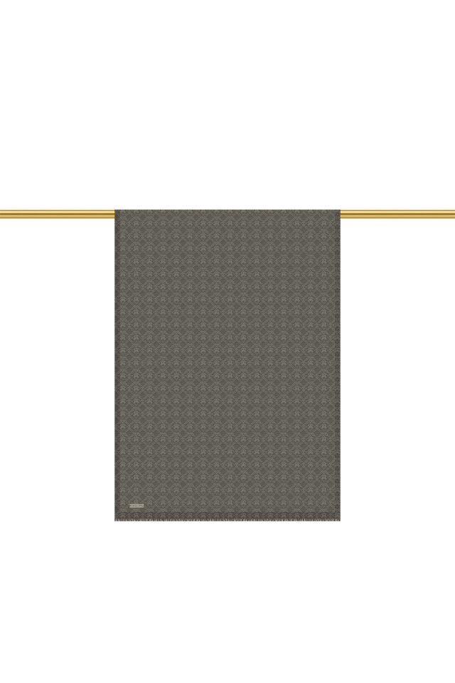 Kül Gri Monogram Desen İpek Pamuk Şal - 3