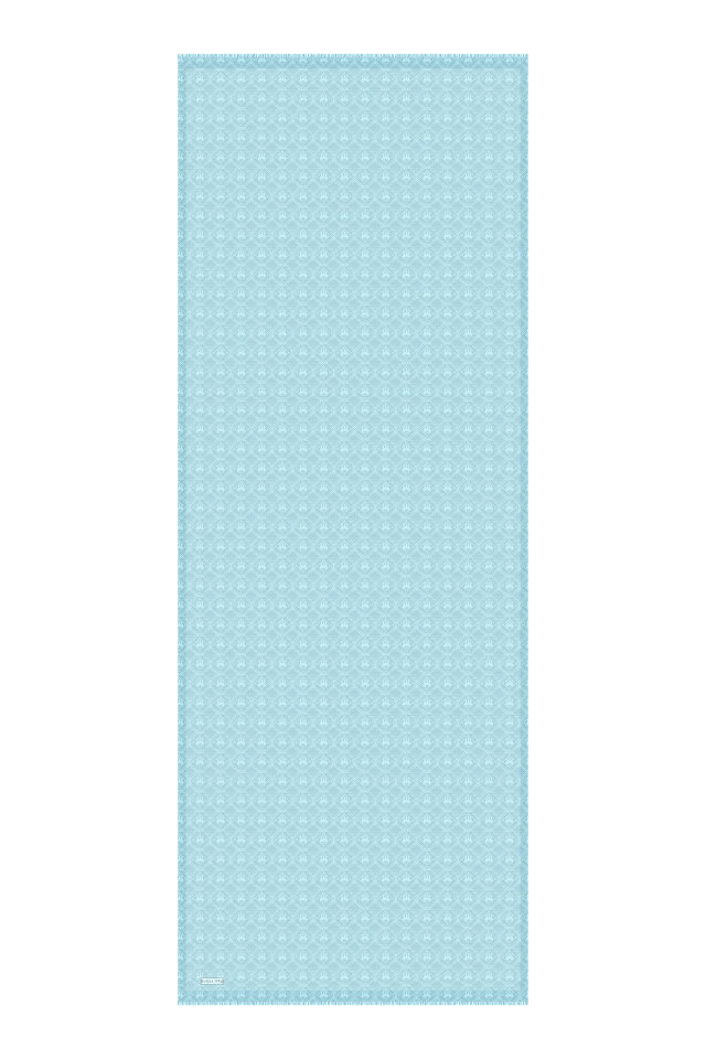 Mavi Monogram Desen İpek Pamuk Şal - 4