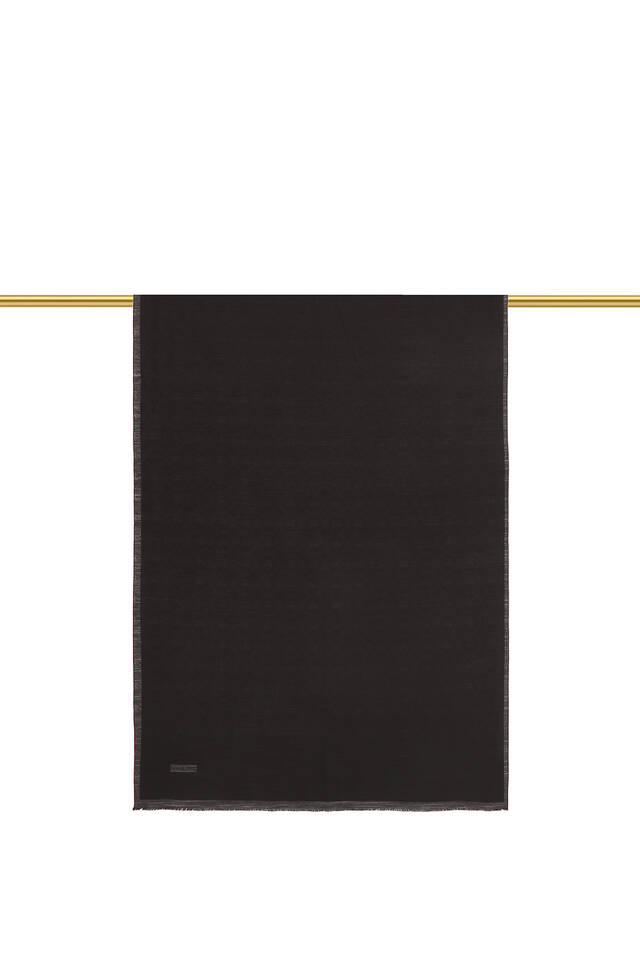 شال من القطن والحرير بنمط مونوغرام أسود - 3