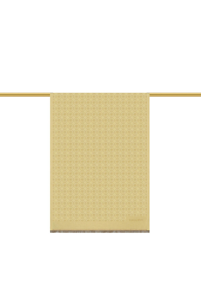 Bej Monogram Desen Jakarlı İpek Şal - 2