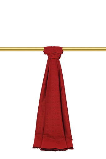 Bordo Monogram Desen Jakarlı İpek Şal 