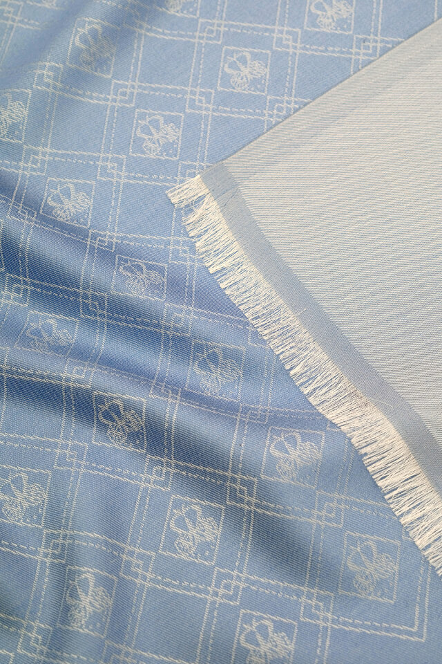 Buz Mavi Monogram Desen Jakarlı İpek Şal - 3