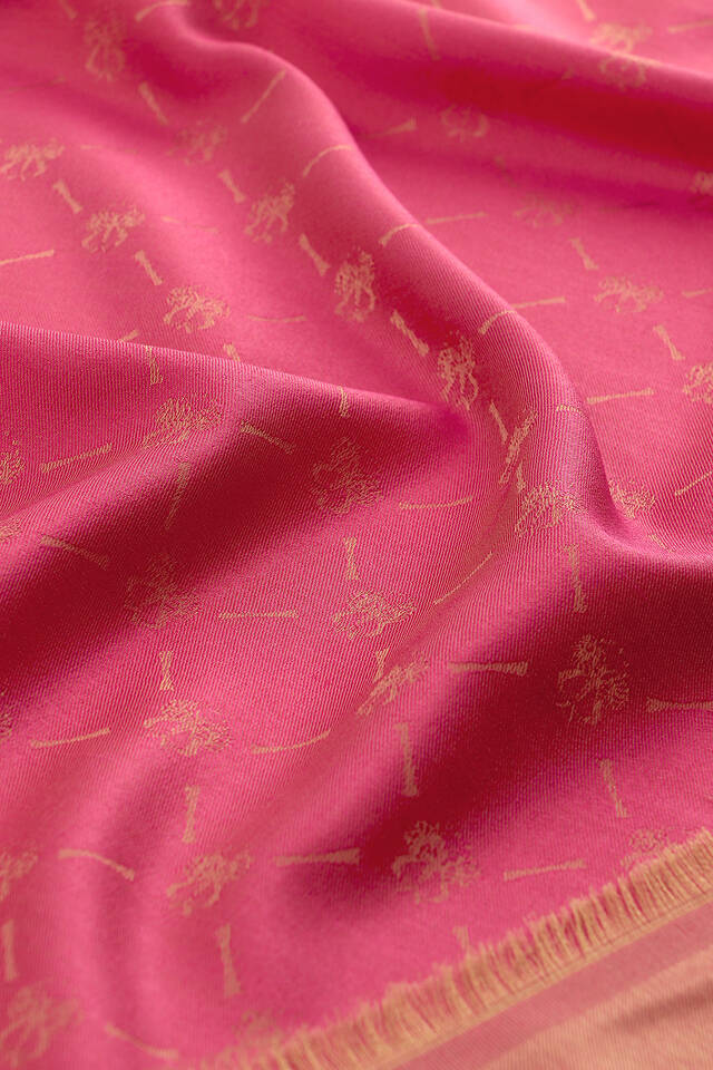 Fuşya Monogram Desen Jakarlı İpek Şal - 4