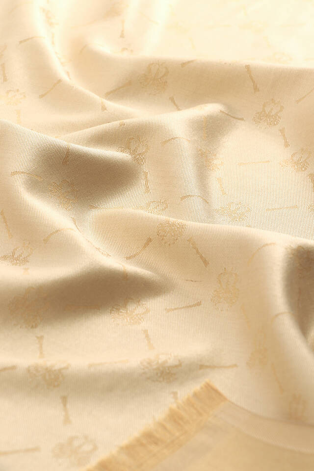 Krem Monogram Desen Jakarlı İpek Şal - 4