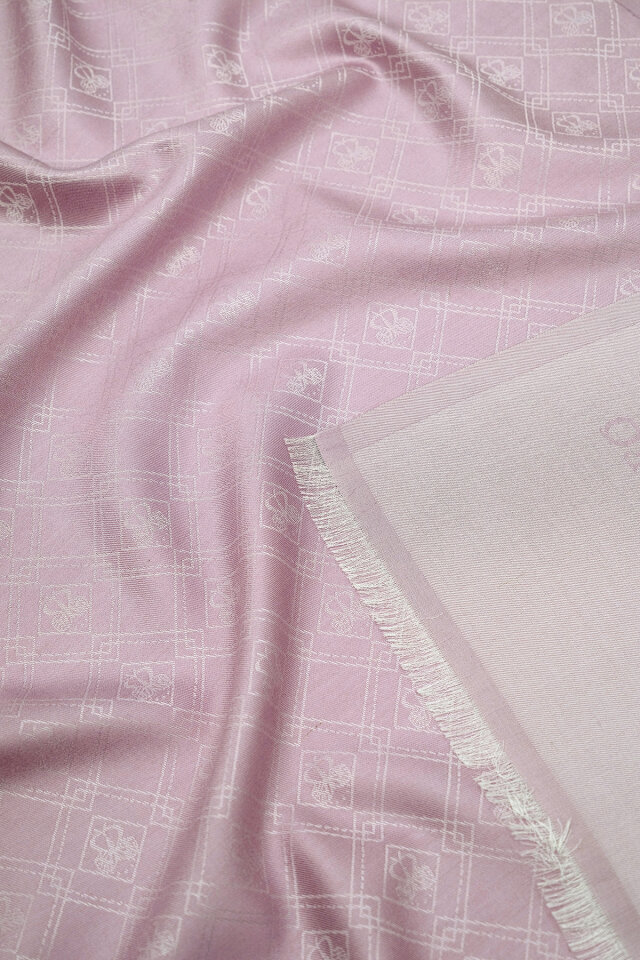 Lila Monogram Desen Jakarlı İpek Şal - 3