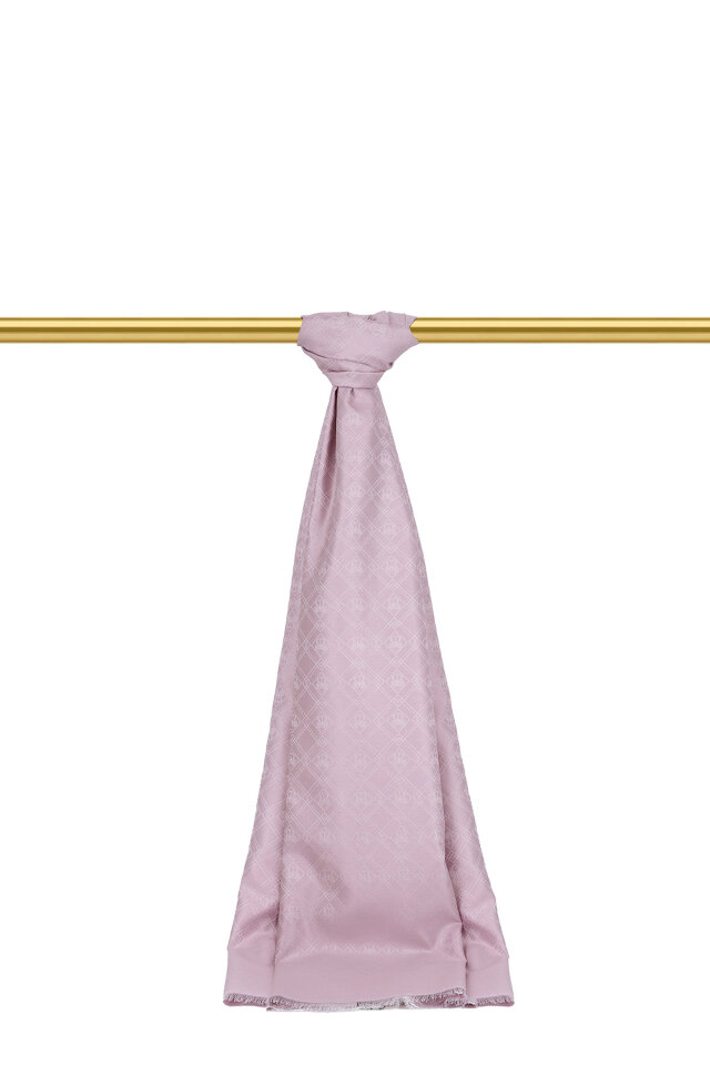 Lila Monogram Desen Jakarlı İpek Şal - Bursa İpek
