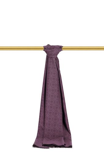 Mor Monogram Desen Jakarlı İpek Şal 