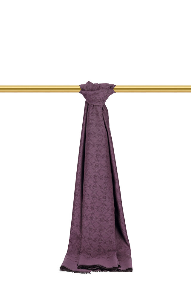 Mor Monogram Desen Jakarlı İpek Şal - Bursa İpek