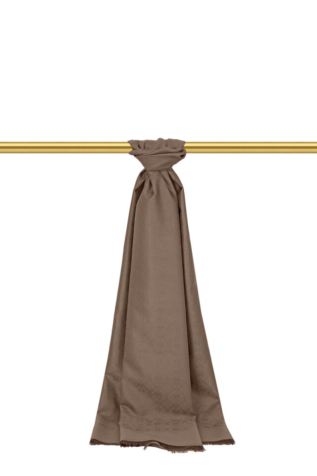 Vizon Monogram Desen Jakarlı İpek Şal - Bursa İpek