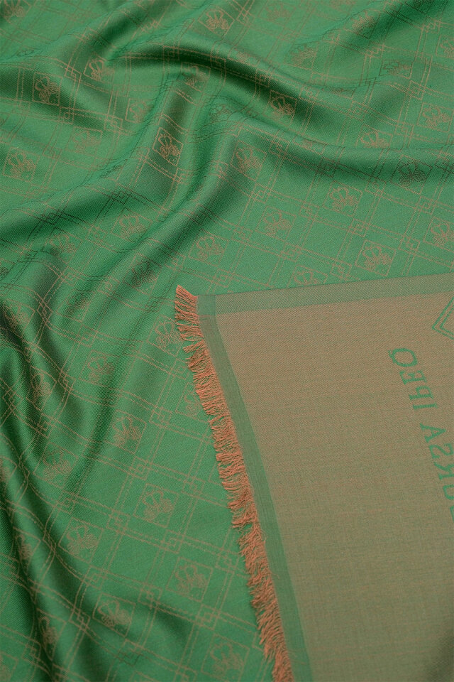 Yeşil Monogram Desen Jakarlı İpek Şal - 3