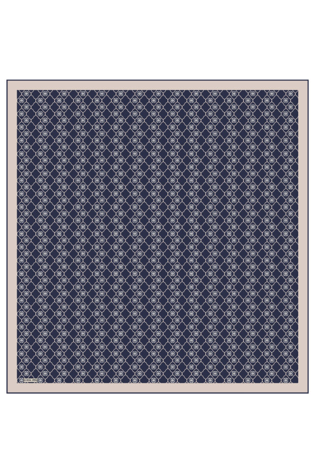 Lacivert Monogram İpek Eşarp - 2