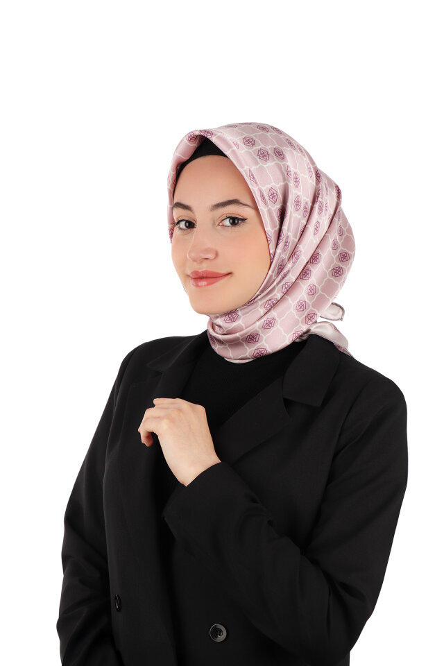 Pudra Monogram İpek Eşarp 