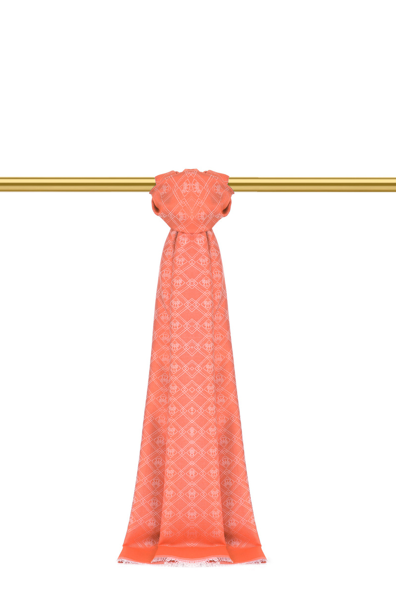 Coral Monogram Pattern Jacquard Silk Shawl - Bursa İpek