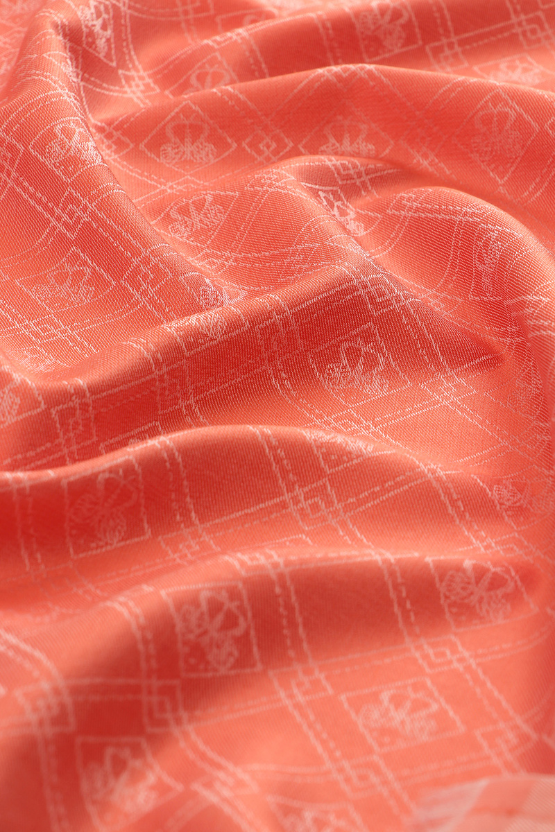 Coral Monogram Pattern Jacquard Silk Shawl - 3
