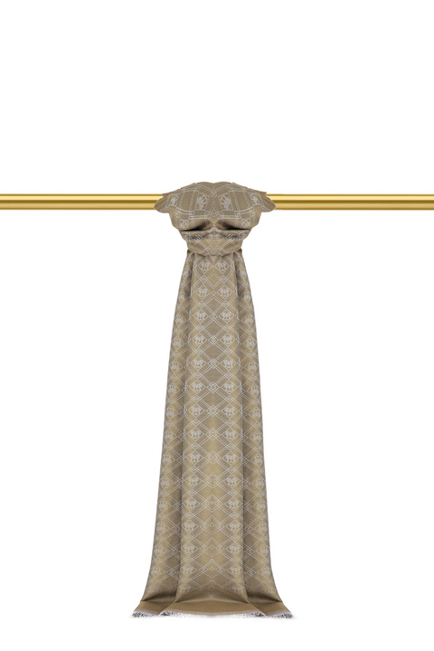 Dark Stone Monogram Pattern Jacquard Silk Shawl 