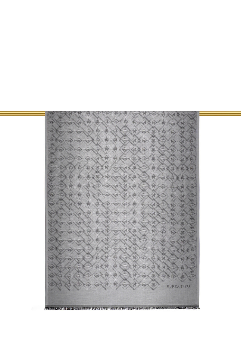 Gray Monogram Pattern Jacquard Silk Shawl - 2