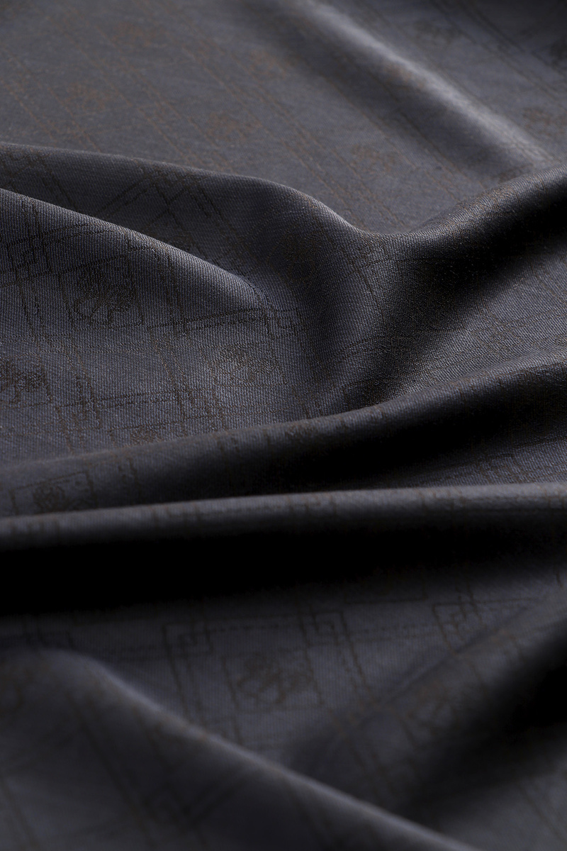 Navy Blue Monogram Pattern Jacquard Silk Shawl - 3